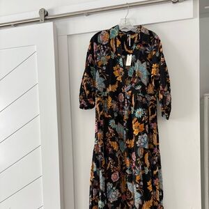 Anthropologie Black Floral Long Sleeve Dress